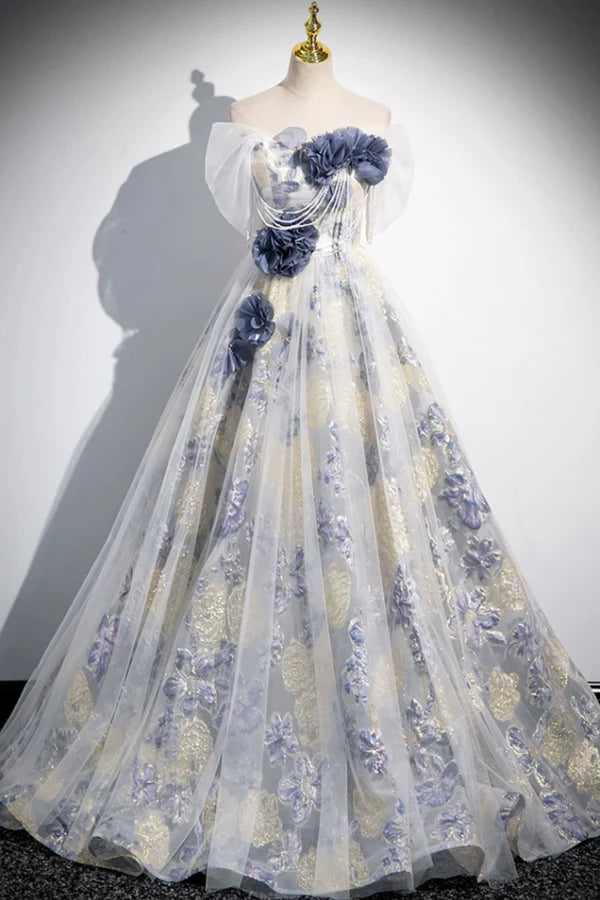 Wholesale Elegant Tulle Floor Length Prom Dress Off the Shoulder Evening Party Dress